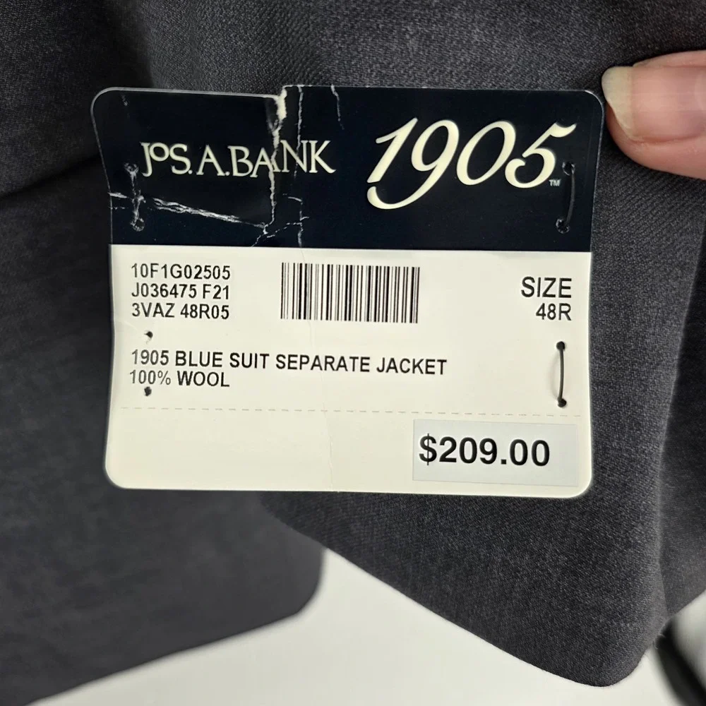 Jos a bank 1905 suit tailored fit blue 100% wool mens 48R blazer 40x37 pants new